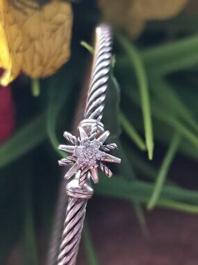 David Yurman Sterling Silver Diamond Starburst Hook Cable Bracelet